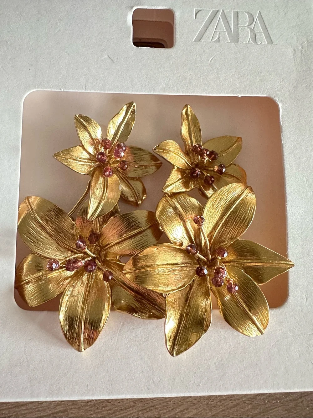 Zara Double Flower Earrings in Gold Tone